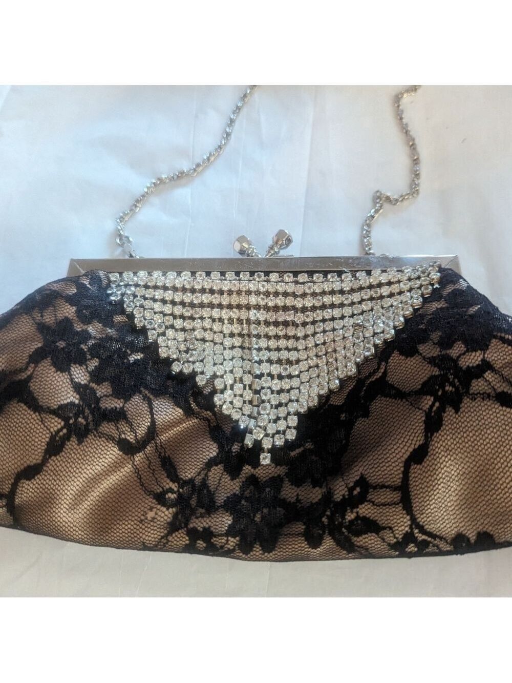 Black lace ( Over Light Gold Satin) purse clutch